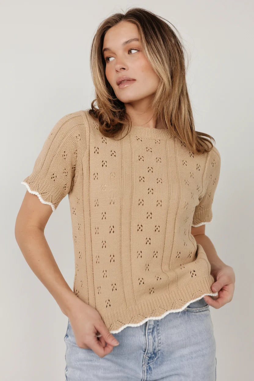 Britt Pointelle Knit Top | Natural + Ivory Secondary image
