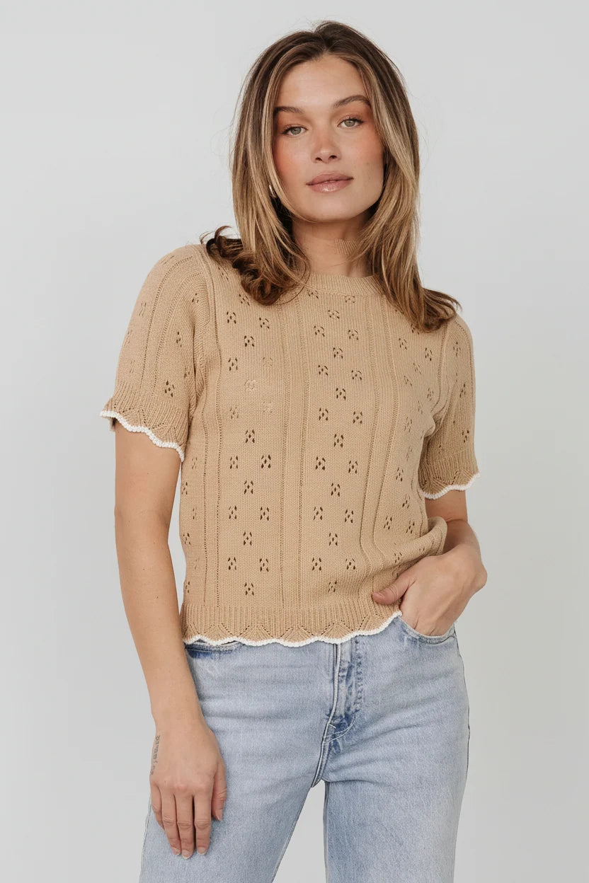 Britt Pointelle Knit Top | Natural + Ivory