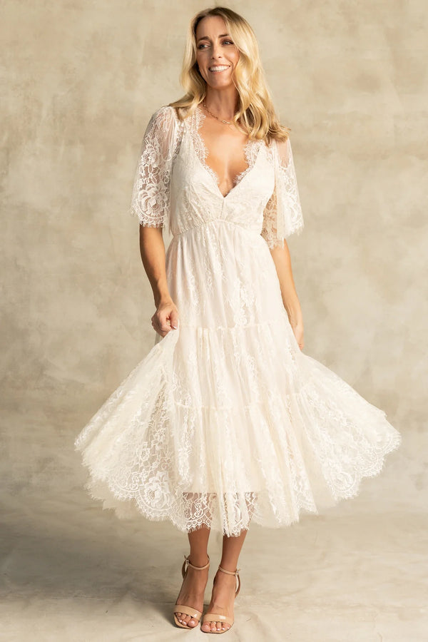 Brittany Lace Midi Dress | Vintage Cream