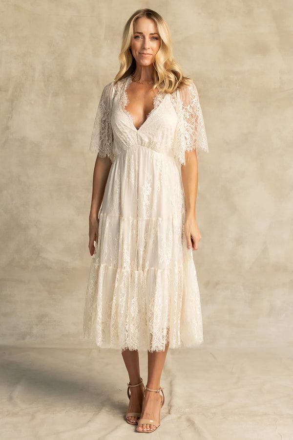 Brittany Lace Midi Dress | Vintage Cream