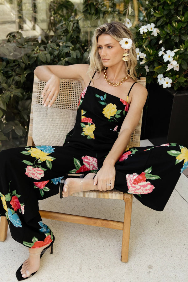 Brooklyn Wide Leg Jumpsuit | Black Floral