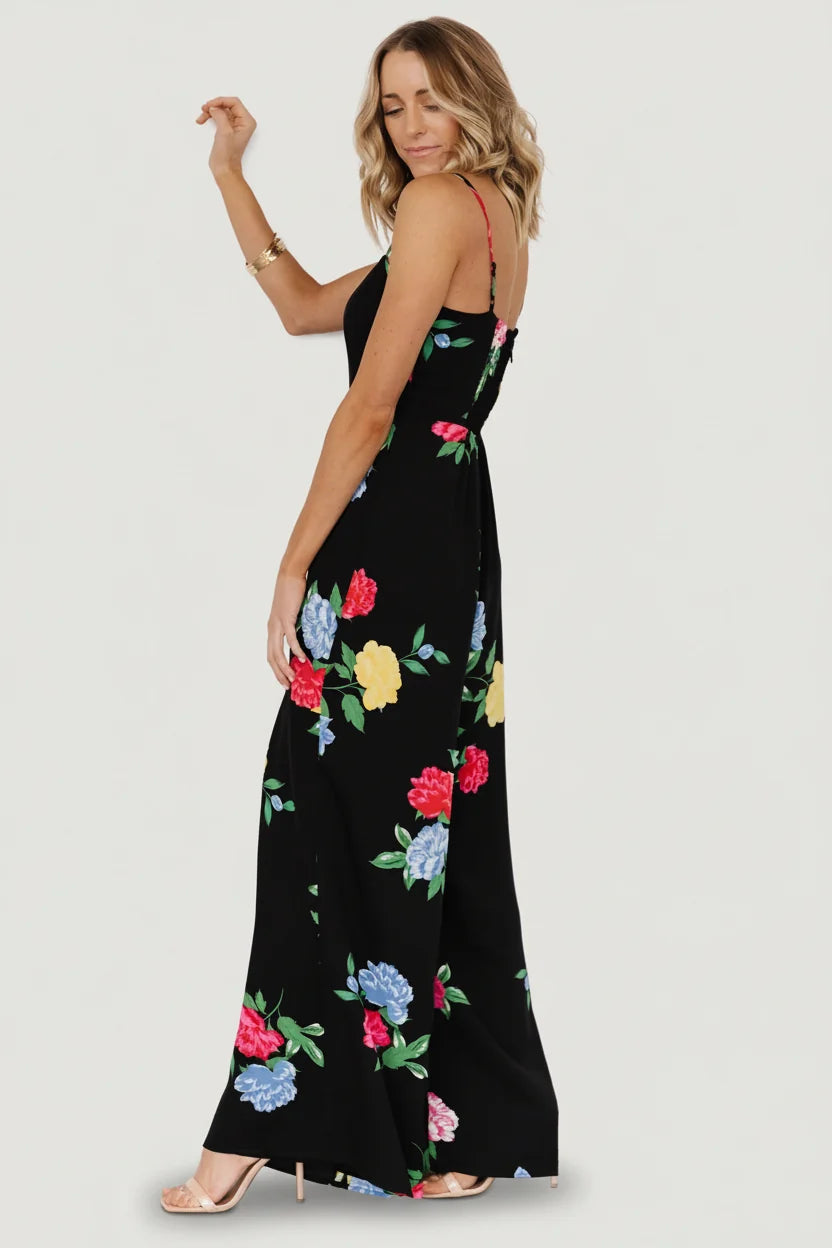 Brooklyn Wide Leg Jumpsuit | Black Floral