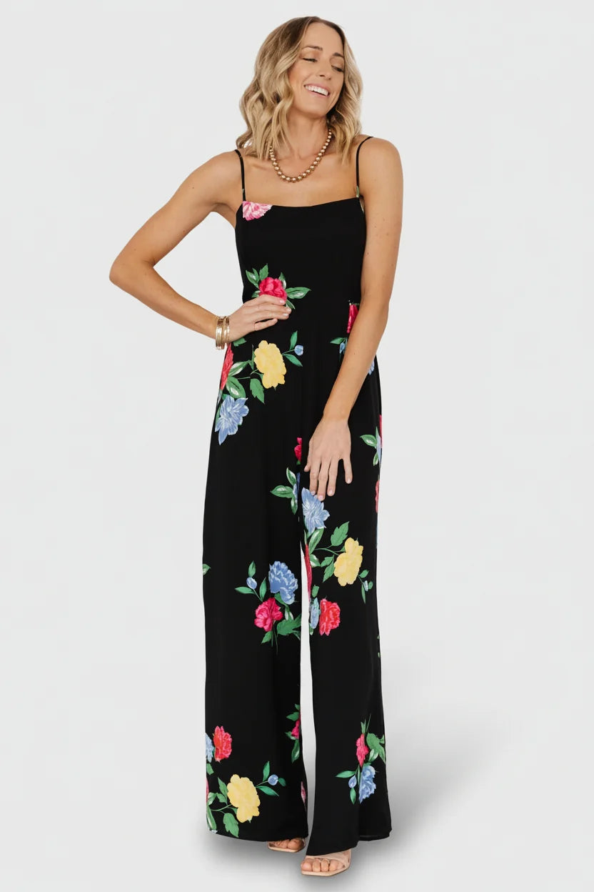 Brooklyn Wide Leg Jumpsuit | Black Floral Main image