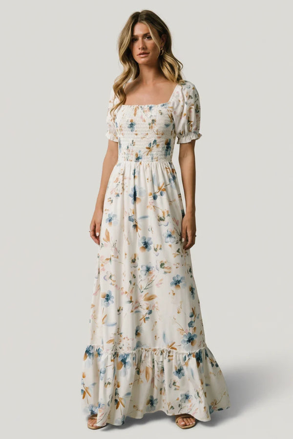 Capri Smocked Maxi Dress | White Multi Print