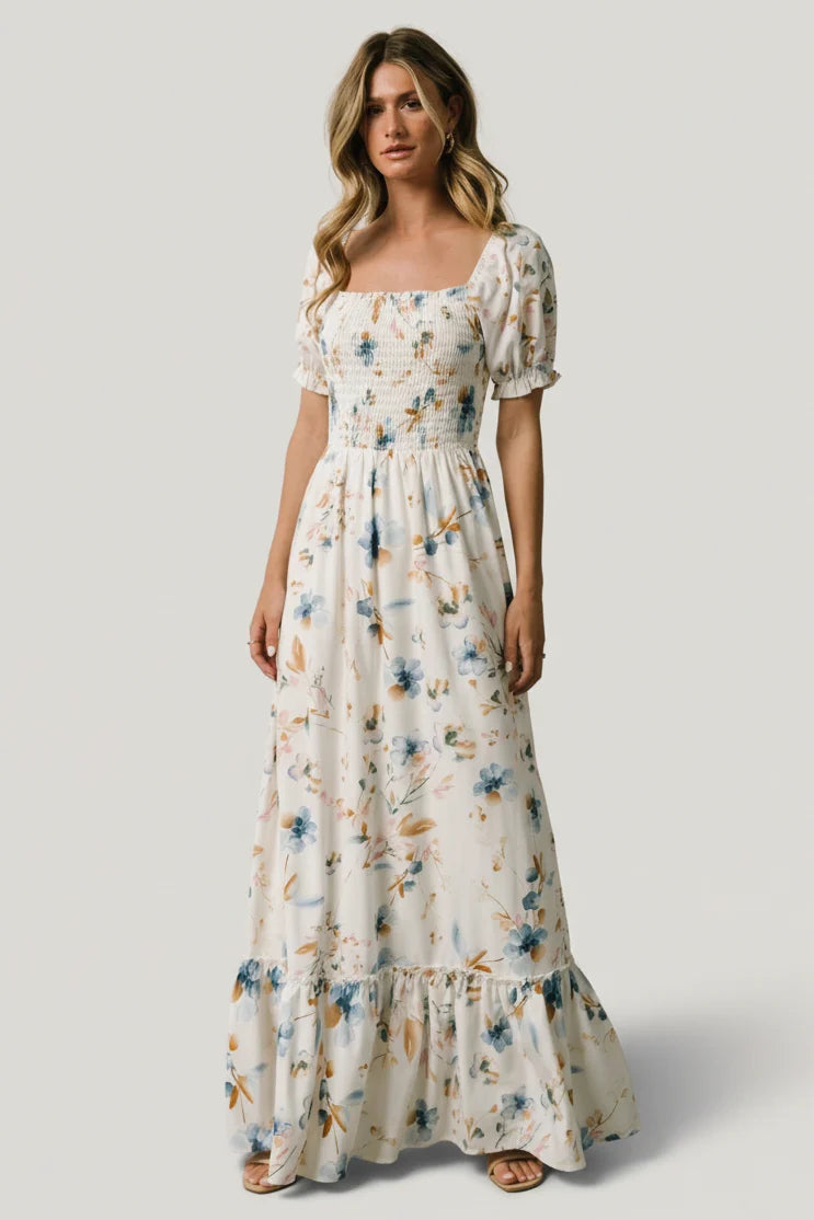 Capri Smocked Maxi Dress | White Multi Print Main image