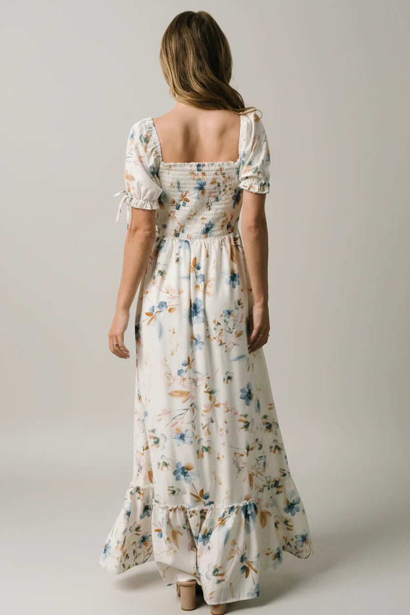 Capri Smocked Maxi Dress | White Multi Print