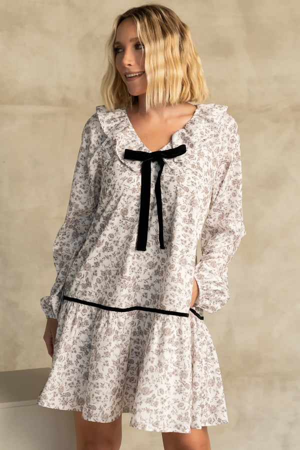 Caprice Bow Front Short Dress | Ivory Floral