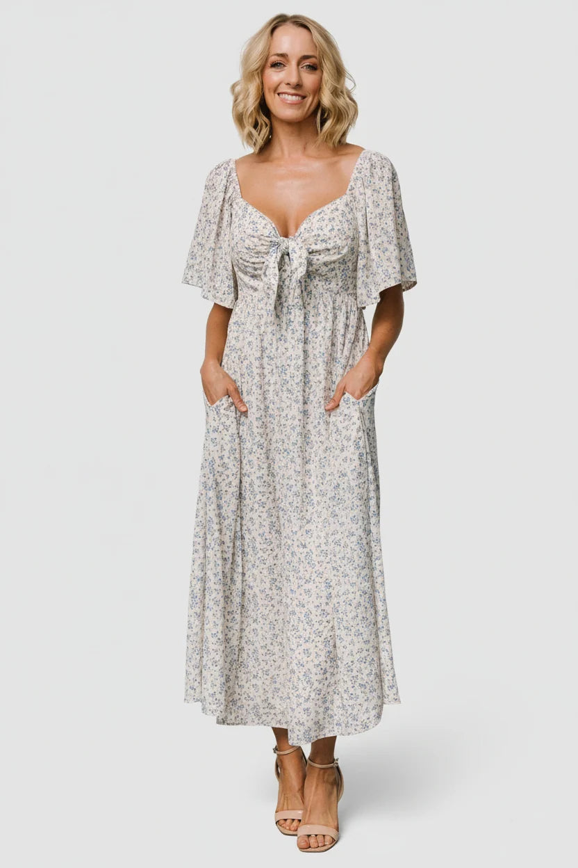 Carah Tie Dress | Off White + Blue Floral Main image