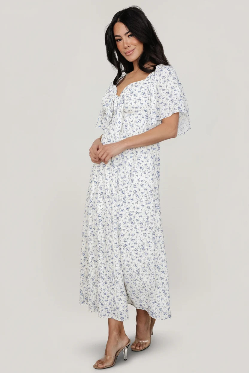 Carah Tie Dress | Off White + Lavender Floral