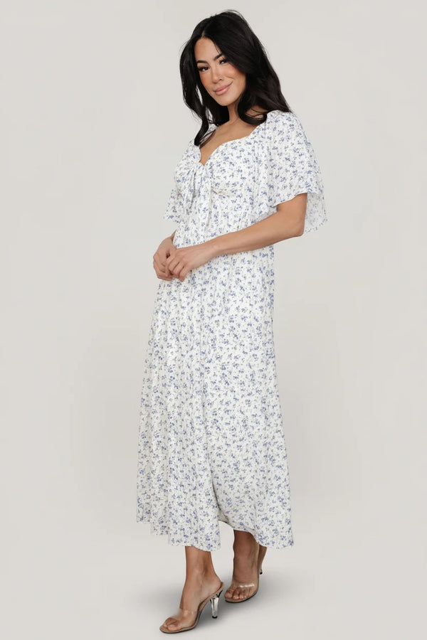 Carah Tie Dress | Off White + Lavender Floral
