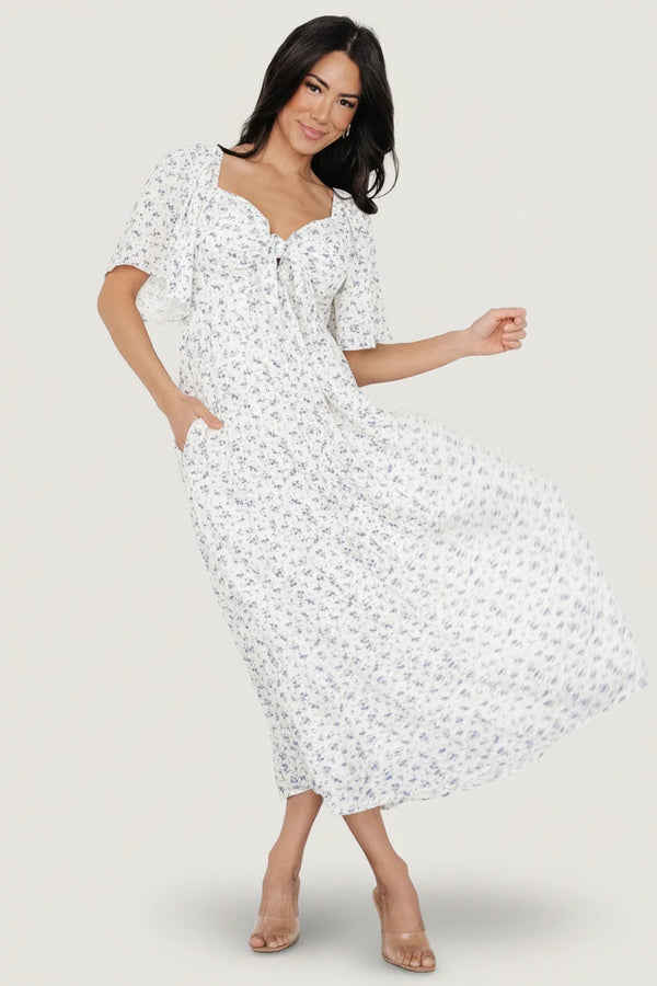 Carah Tie Dress | Off White + Lavender Floral