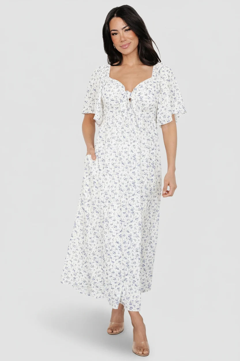 Carah Tie Dress | Off White + Lavender Floral Main image