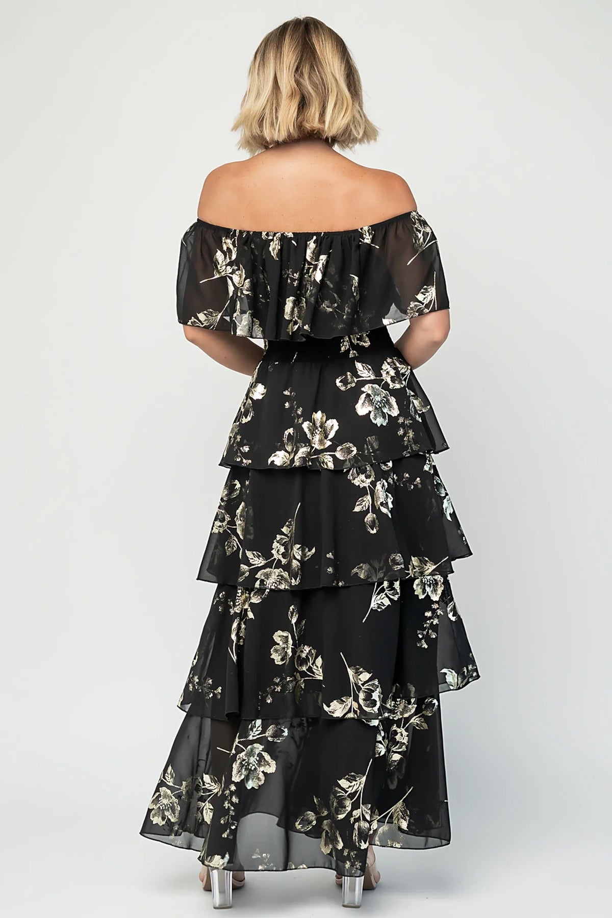 Carina Off Shoulder Maxi Dress | Black + Gold