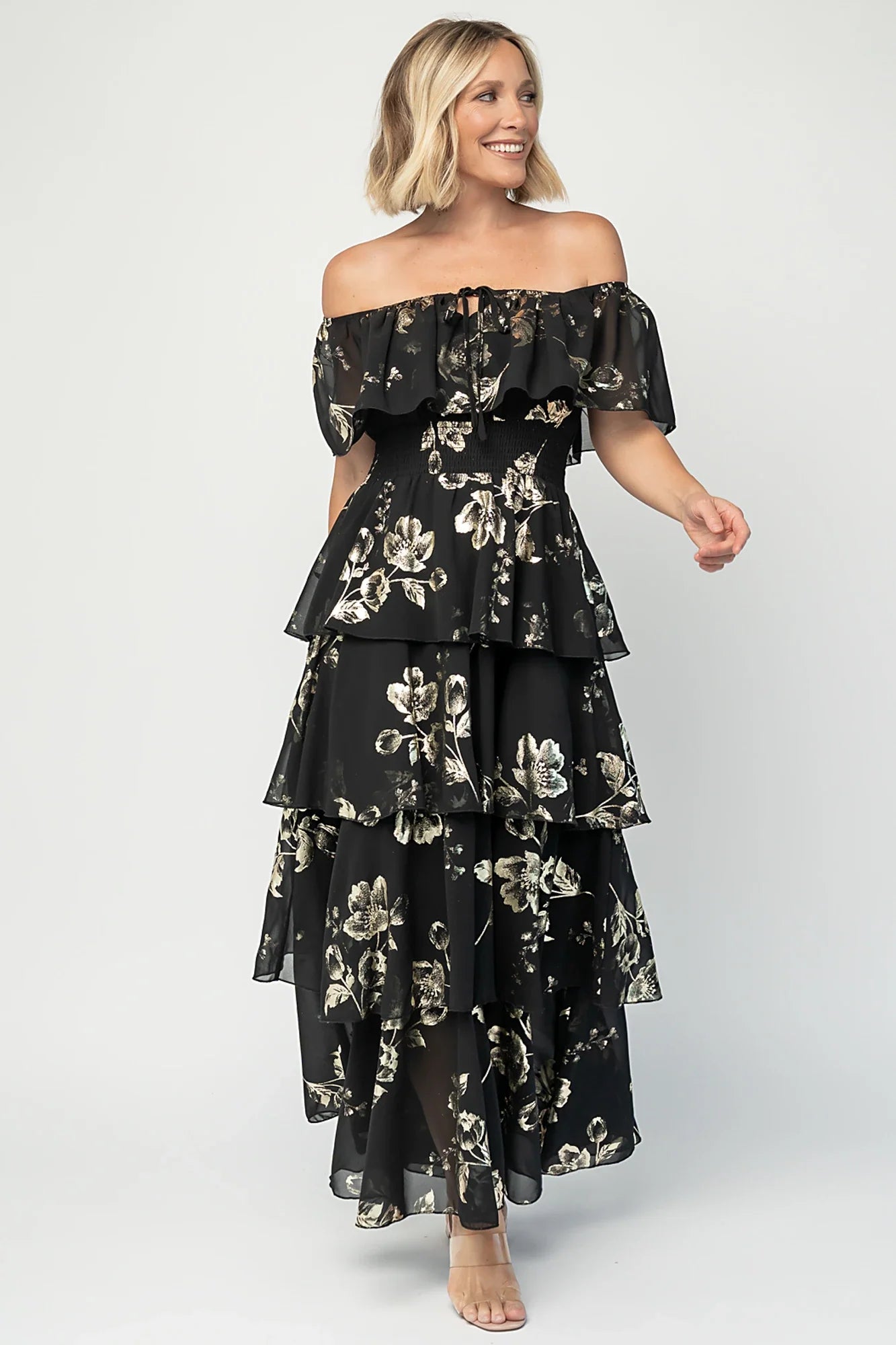 Carina Off Shoulder Maxi Dress | Black + Gold Secondary image