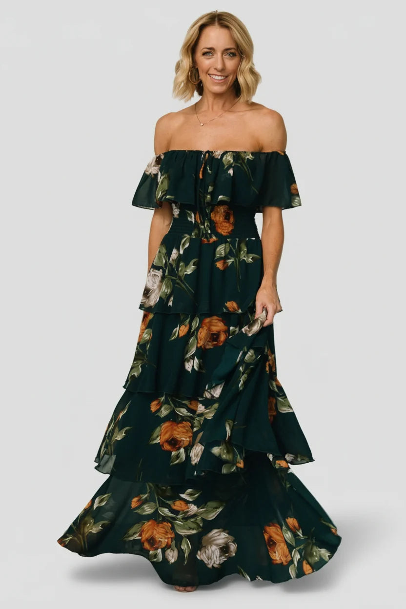 Carina Off Shoulder Maxi Dress | Deep Topaz Floral