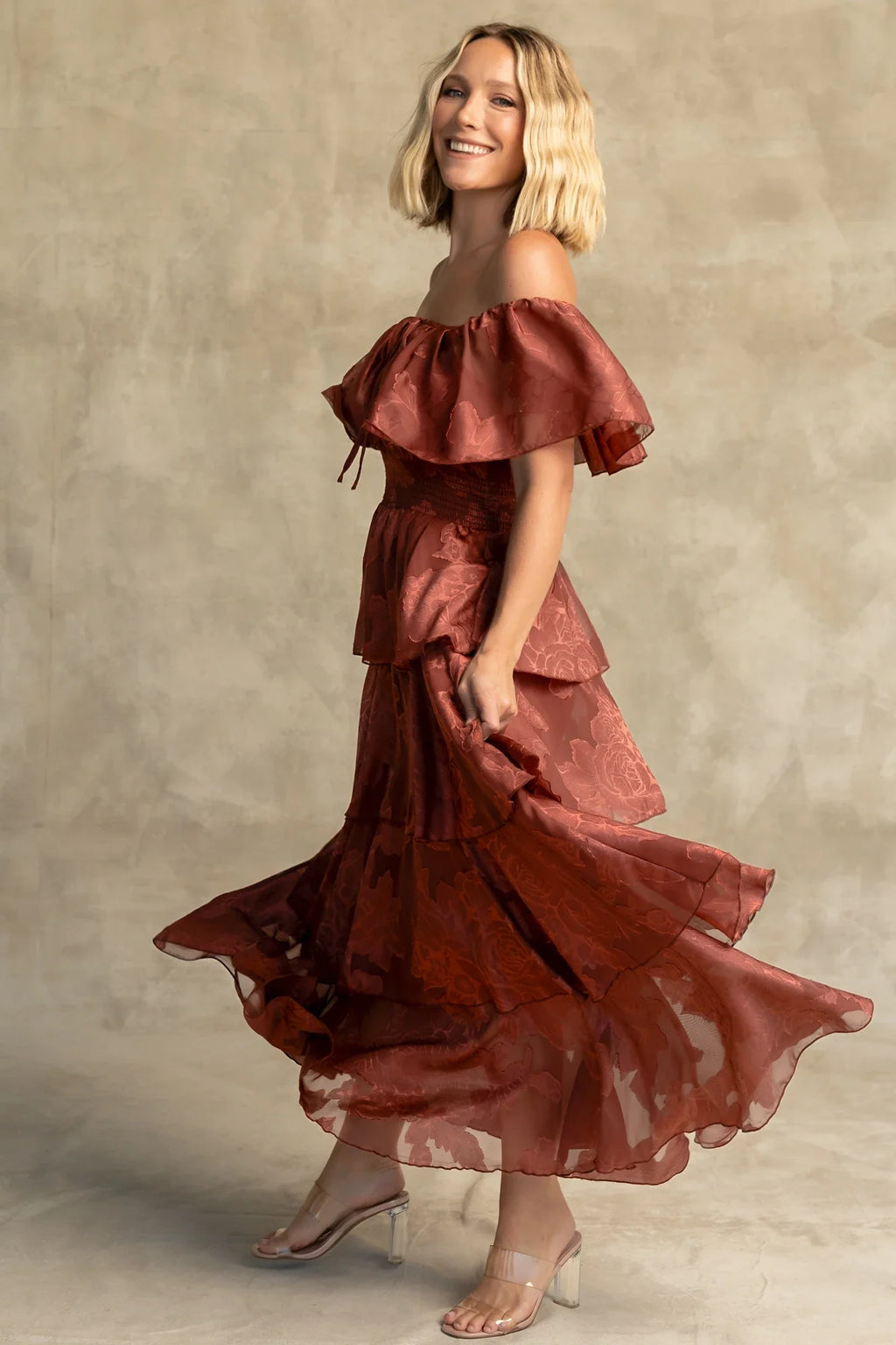 Carina Off Shoulder Maxi Dress | Marsala