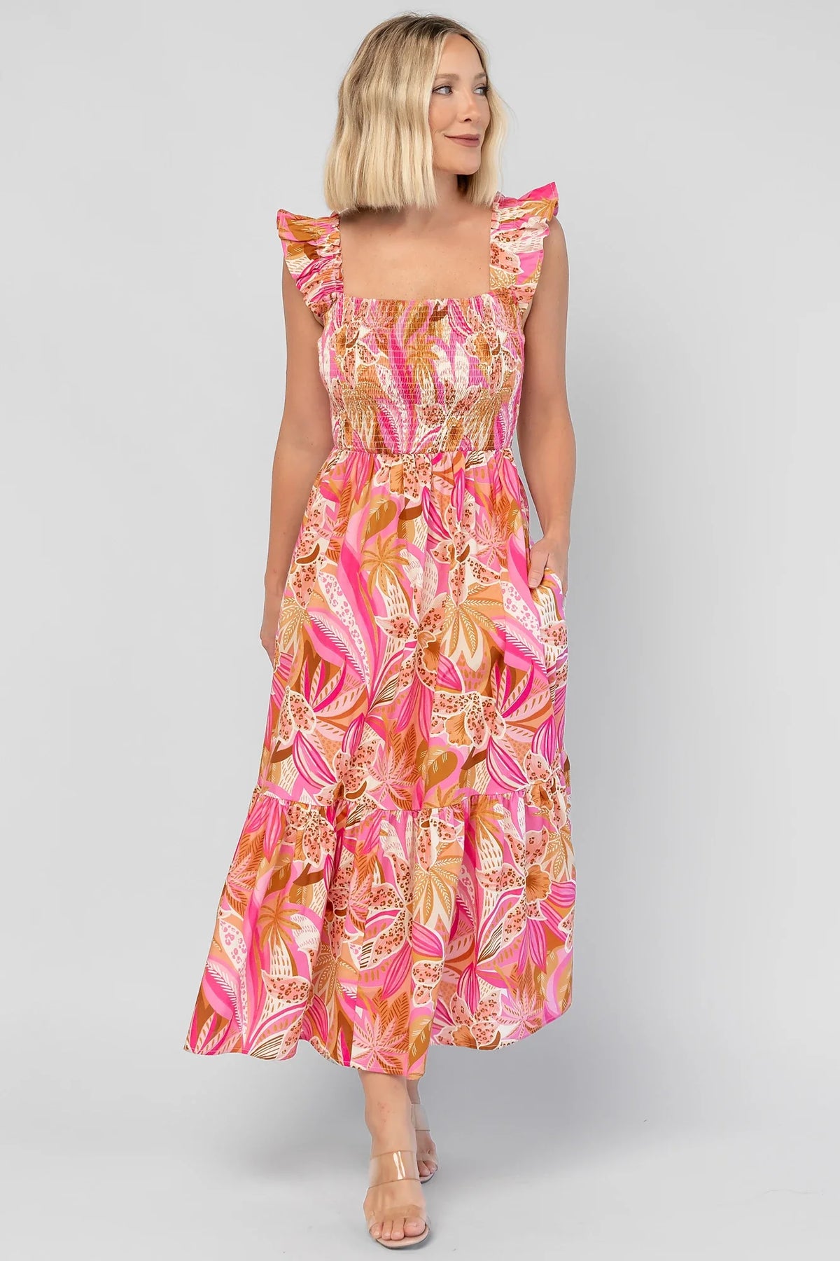 Carla Smocked Dress | Pink Multi Main image