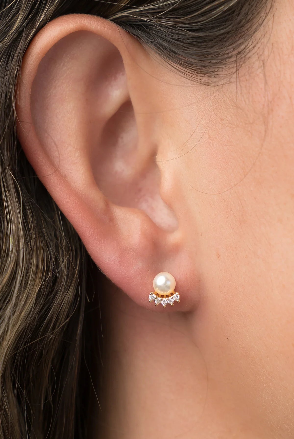 Carol Pearl Crown Stud Earrings | Gold Main image
