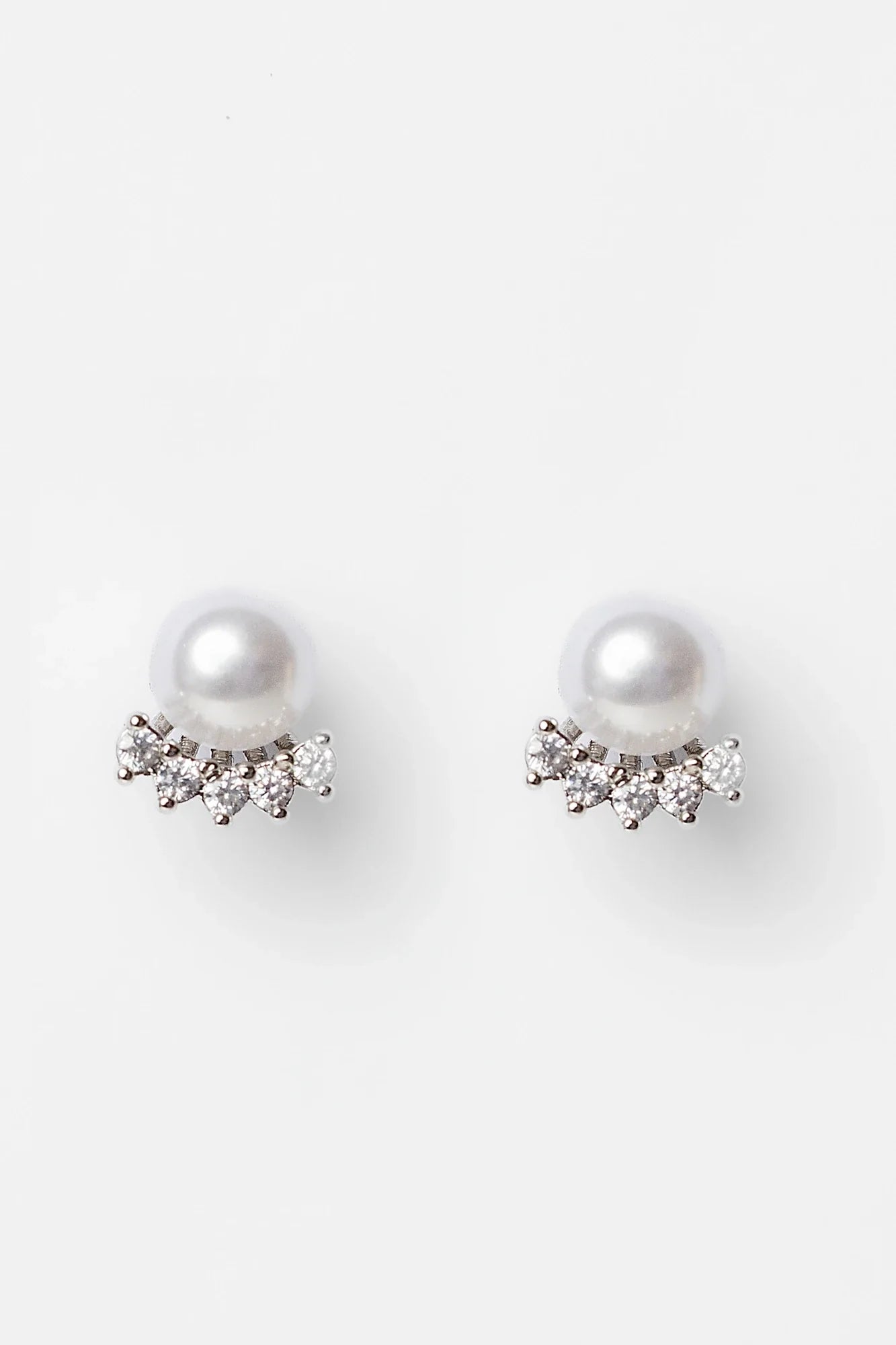 Carol Pearl Crown Stud Earrings | Silver Secondary image