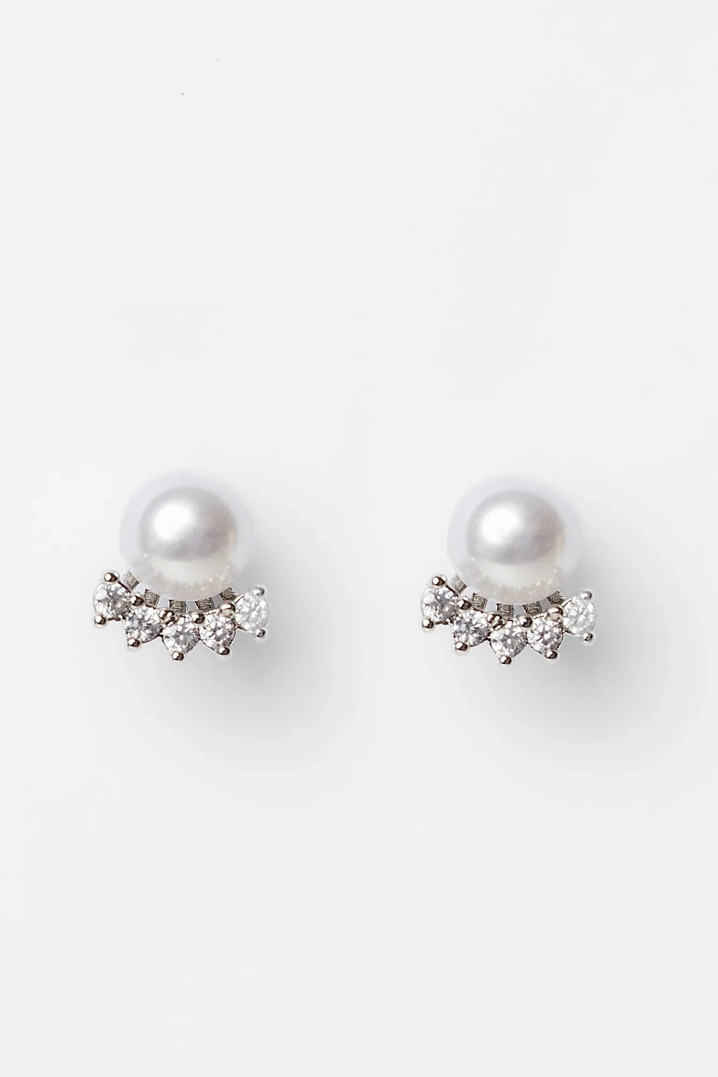 Carol Pearl Crown Stud Earrings | Silver