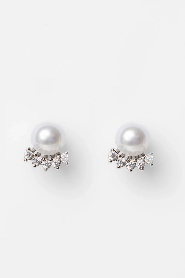 Carol Pearl Crown Stud Earrings | Silver
