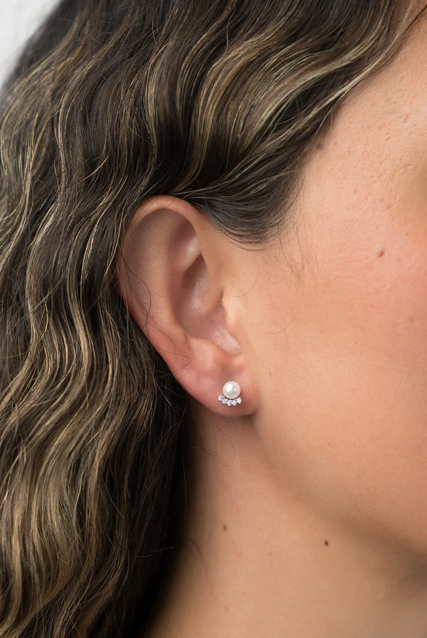Carol Pearl Crown Stud Earrings | Silver