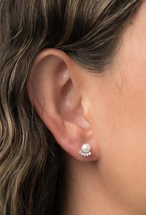 Carol Pearl Crown Stud Earrings | Silver