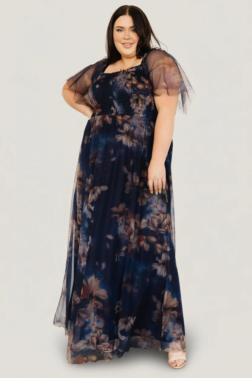 Cassandra Tulle Maxi Dress | Dark Blue Floral