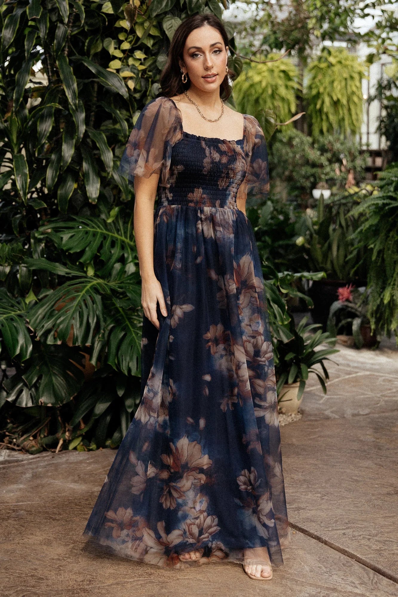 Cassandra Tulle Maxi Dress | Dark Blue Floral Secondary image