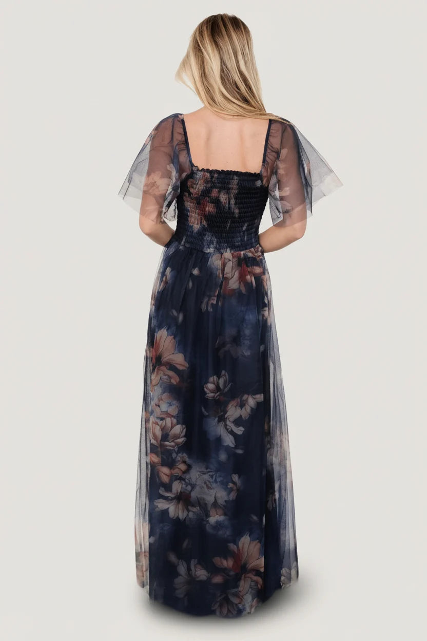 Cassandra Tulle Maxi Dress | Dark Blue Floral