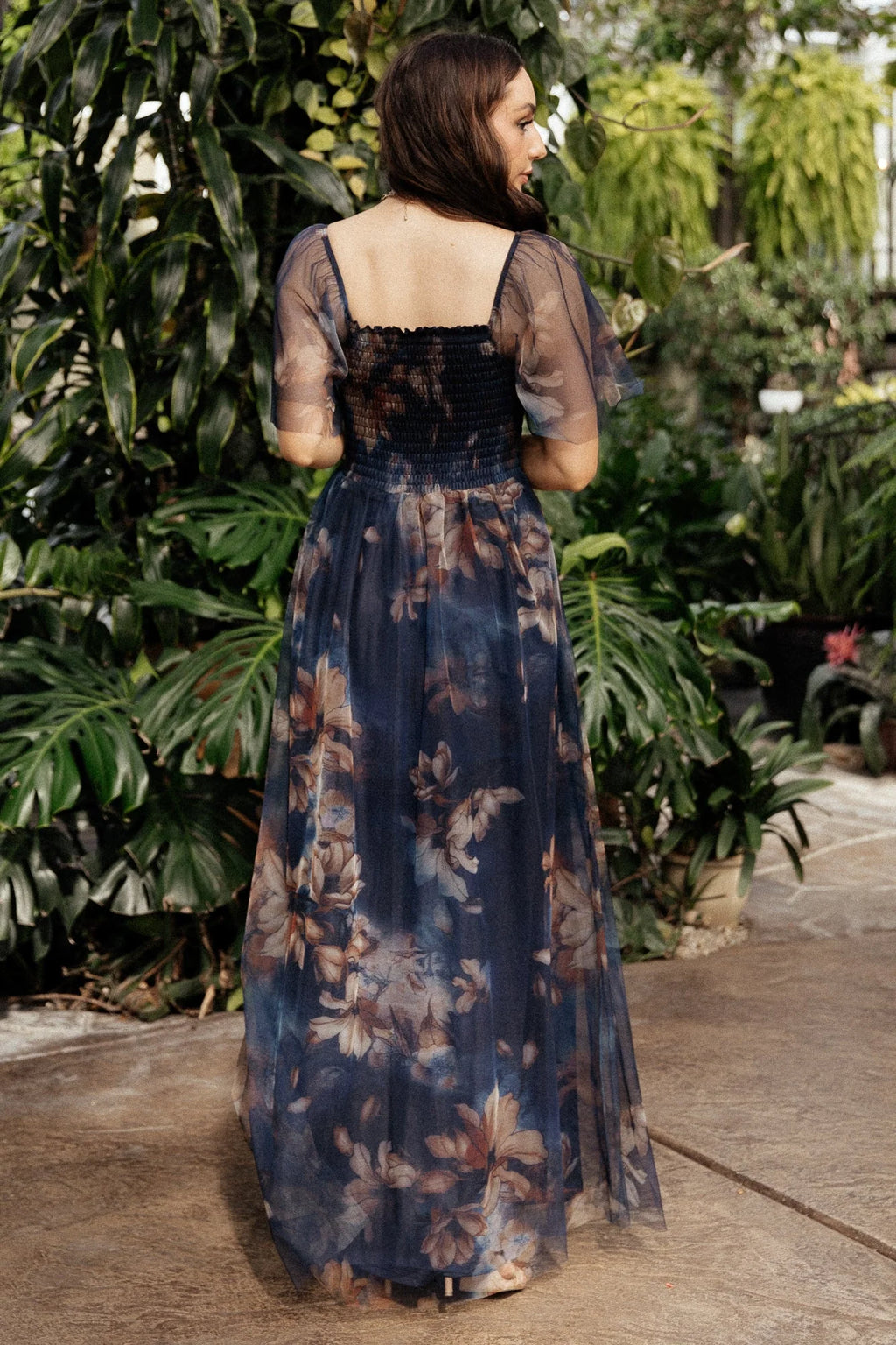Cassandra Tulle Maxi Dress | Dark Blue Floral