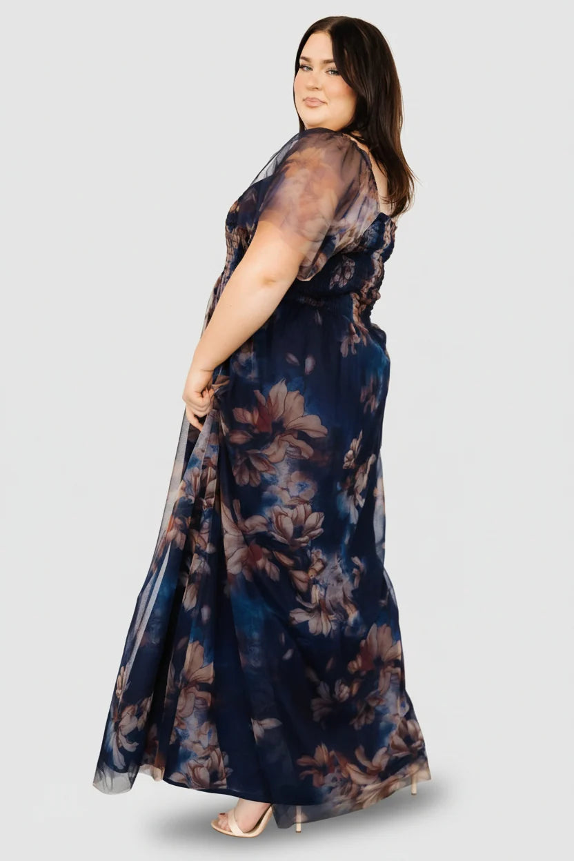 Cassandra Tulle Maxi Dress | Dark Blue Floral
