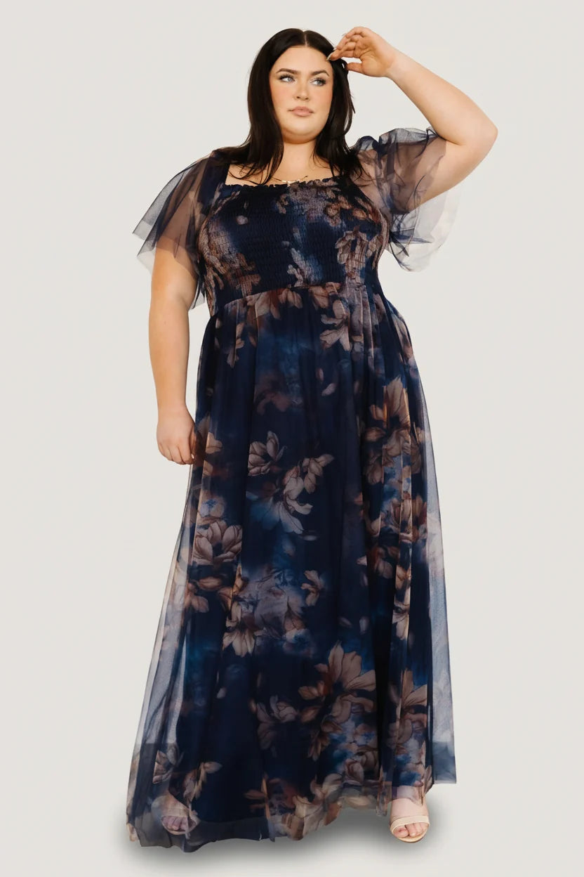 Cassandra Tulle Maxi Dress | Dark Blue Floral
