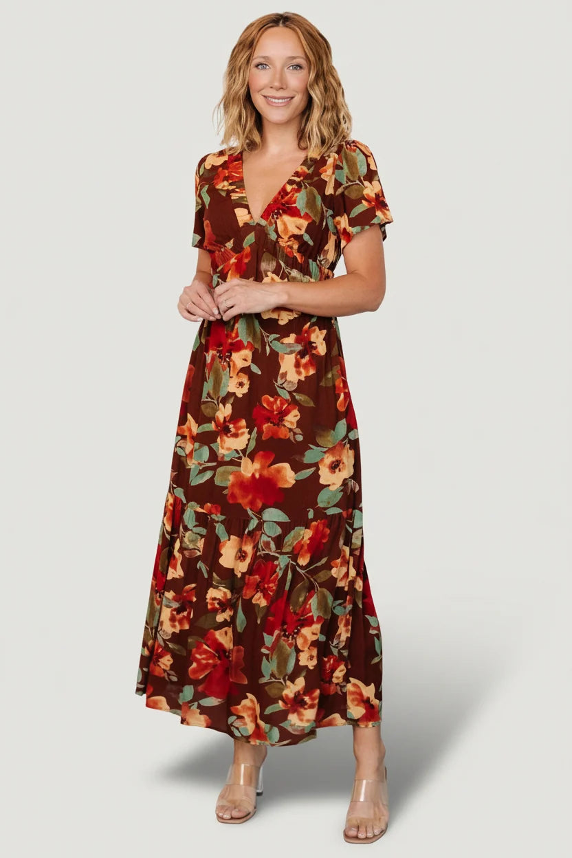 Cassie Short Sleeve Dress | Copper Floral Main image