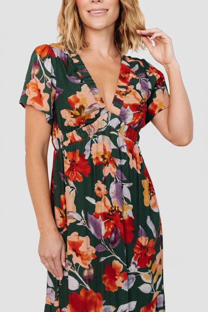 Cassie Short Sleeve Dress | Dark Green Floral Secondary image