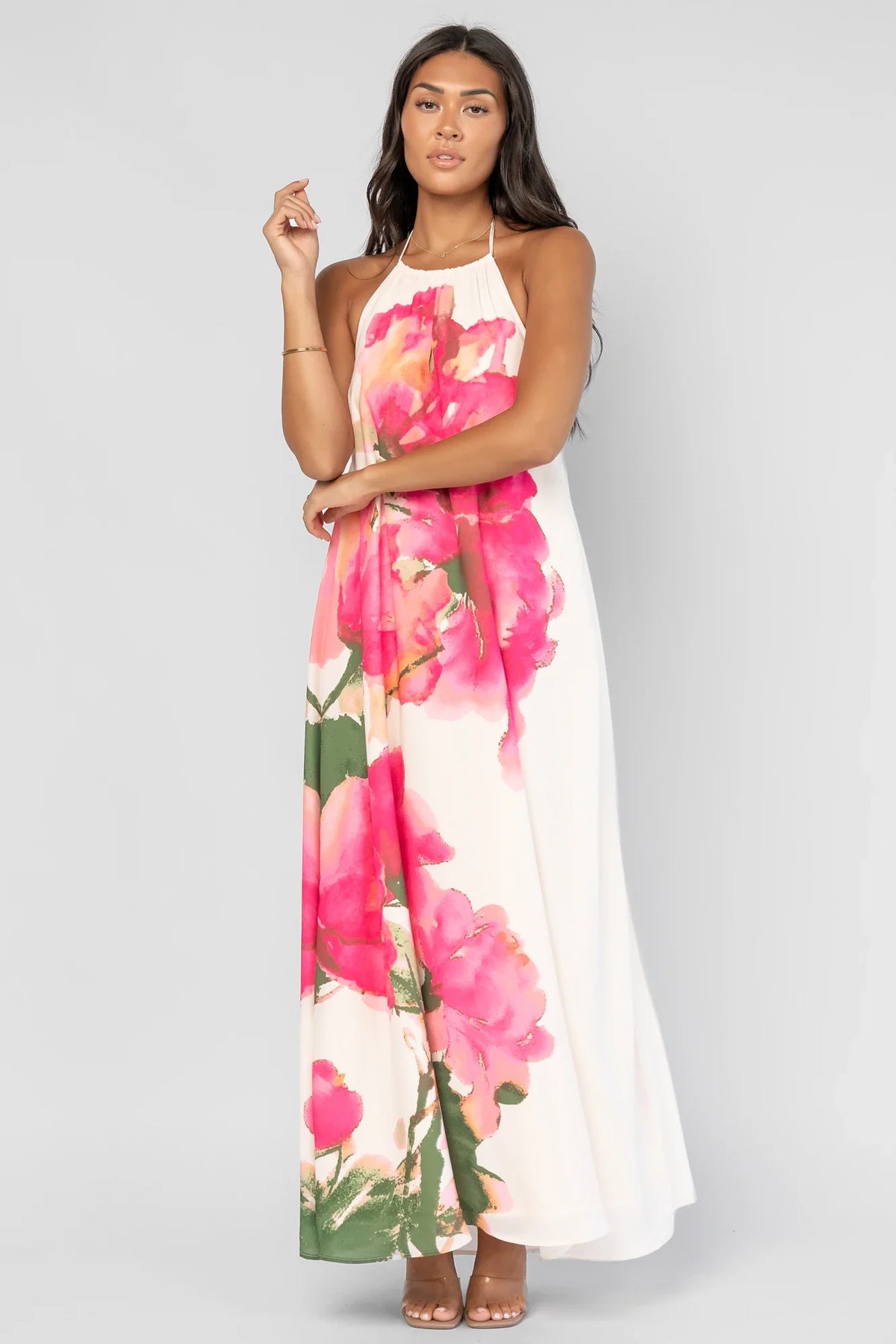 Catalina Halter Maxi Dress | Off White Multi Floral