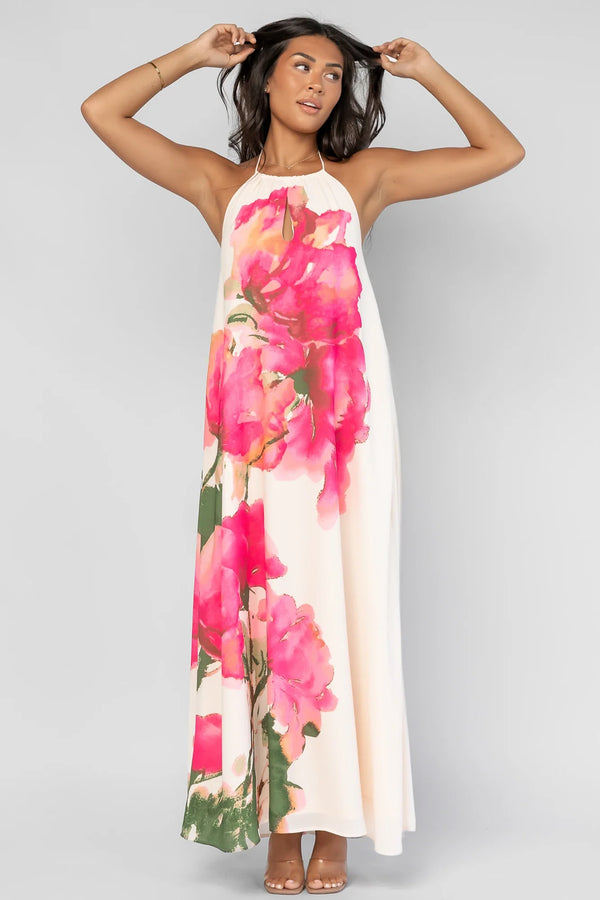Catalina Halter Maxi Dress | Off White Multi Floral