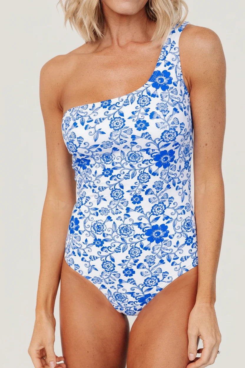 Catania One Piece | White + Cobalt Floral