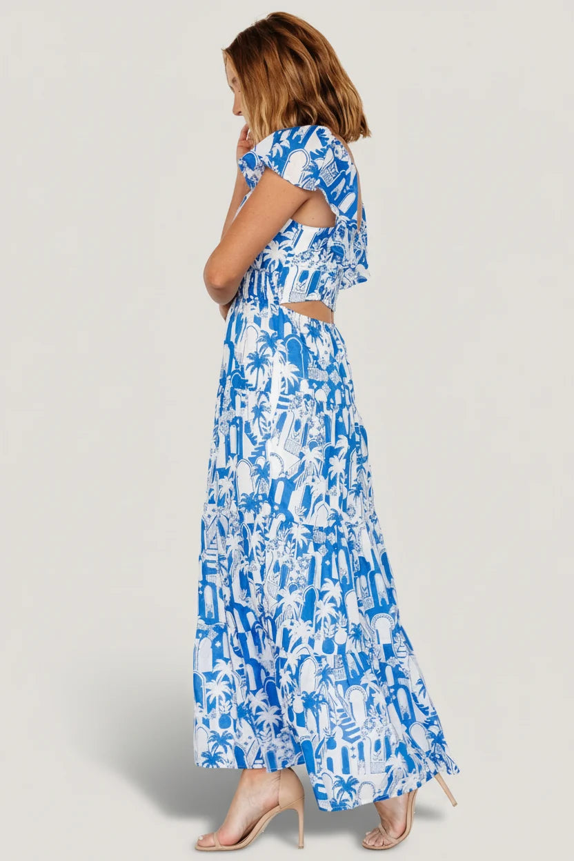 Catira Maxi Dress | Blue + White