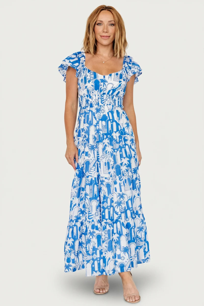 Catira Maxi Dress | Blue + White Main image