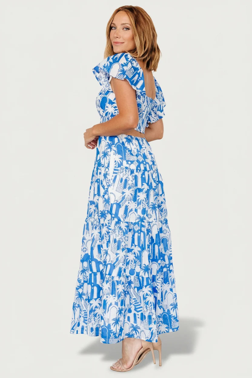 Catira Maxi Dress | Blue + White