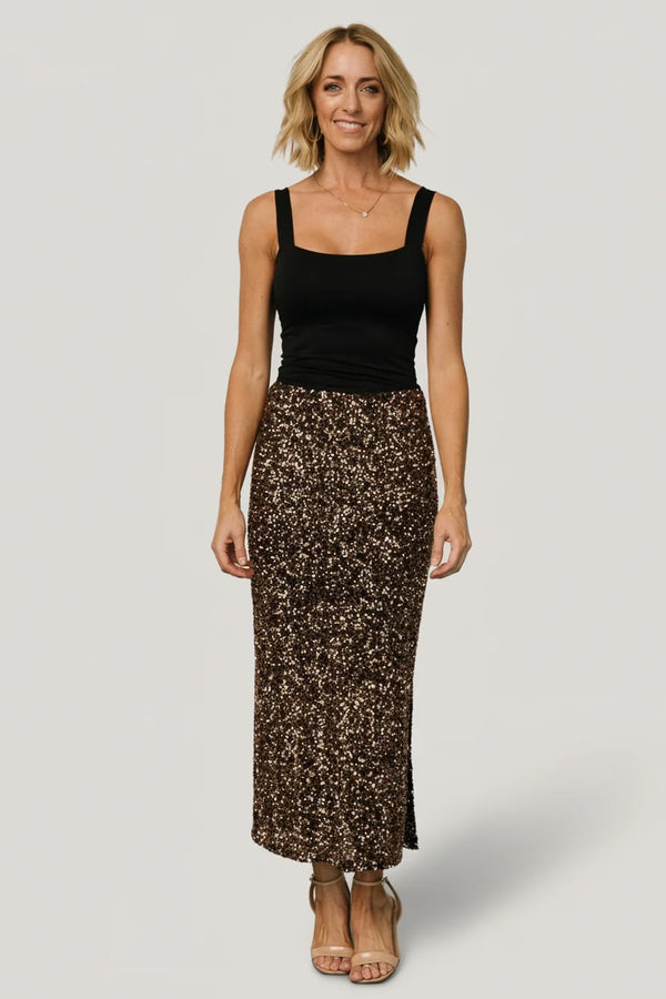 Charmed Sequin Midi Skirt | Bronze