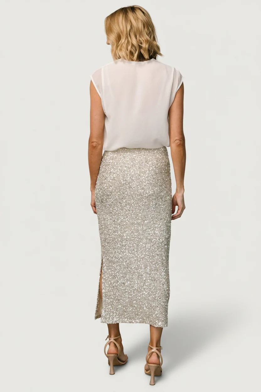 Charmed Sequin Midi Skirt | Champagne