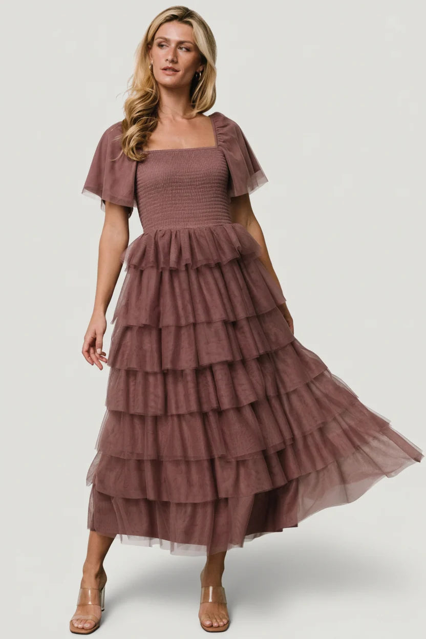 Cherise Tulle Tiered Dress | Dusty Lavender