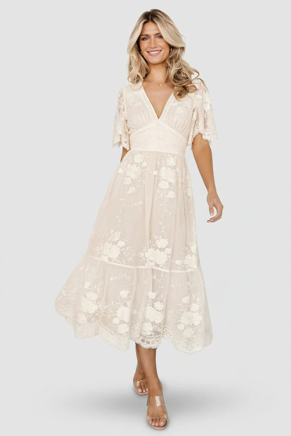 Clarisa Lace Midi Dress | Vintage Cream