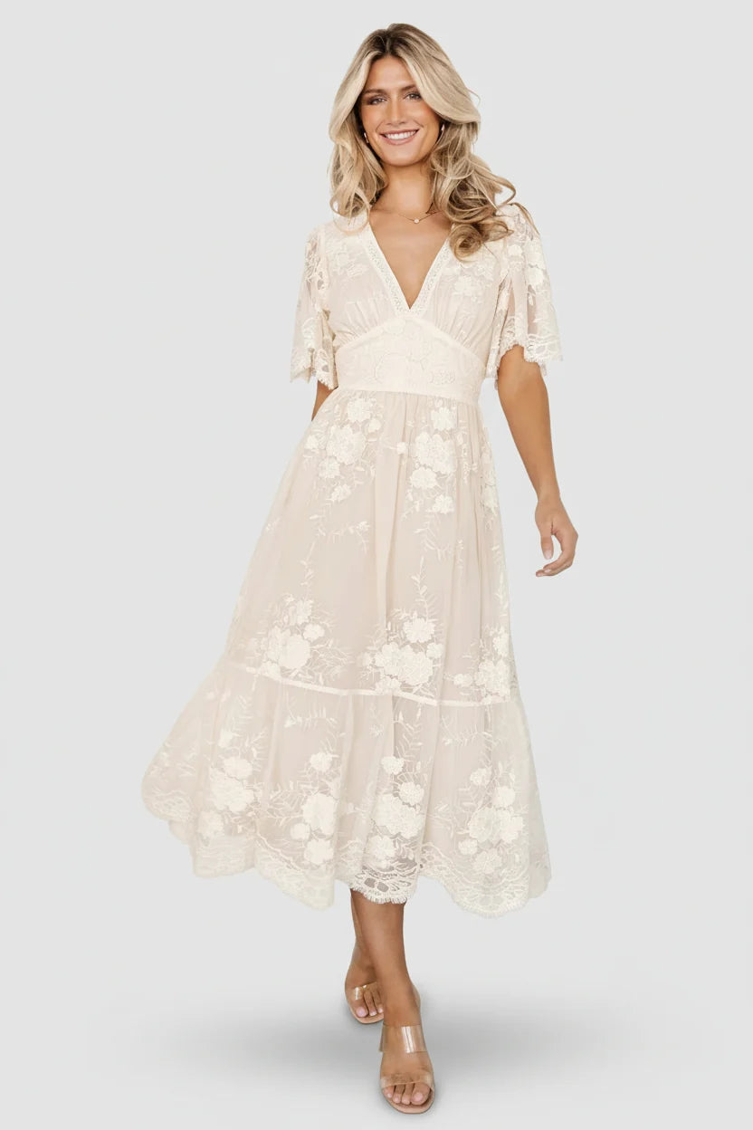 Clarisa Lace Midi Dress | Vintage Cream Main image