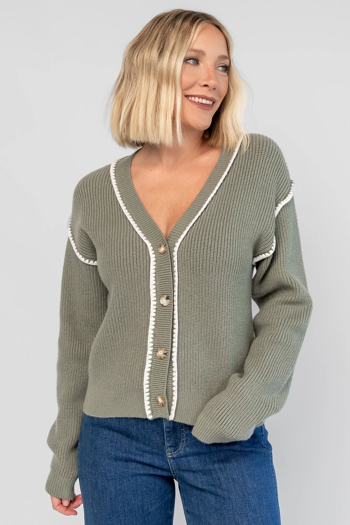 Clarke Button Up Cardigan | Dusty Sage Main image