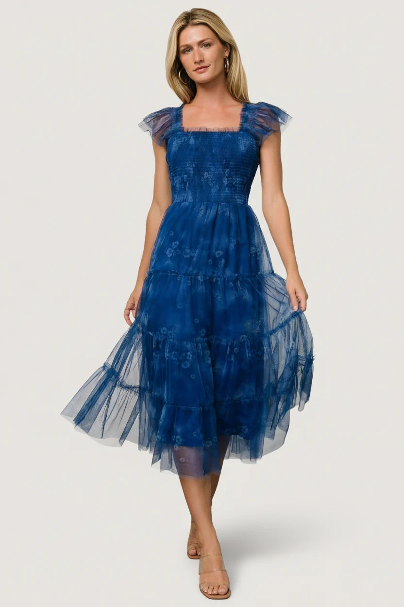 Clementine Tulle Midi Dress | Cobalt Main image