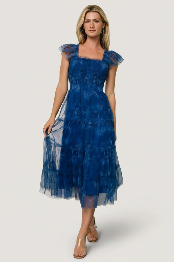 Clementine Tulle Midi Dress | Cobalt
