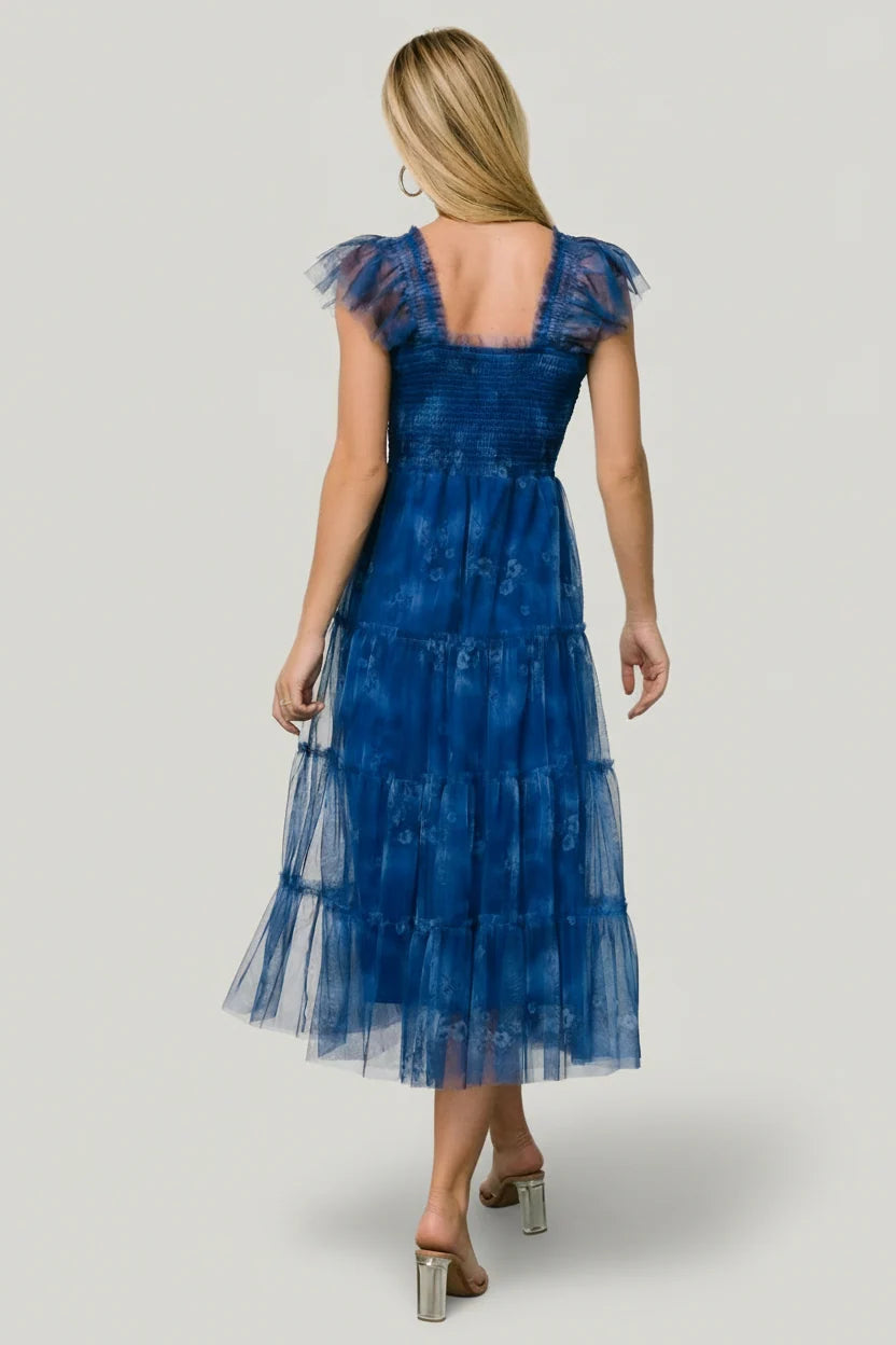 Clementine Tulle Midi Dress | Cobalt
